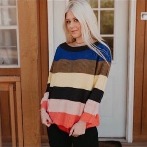 Rainbow striped oversized knit sweater